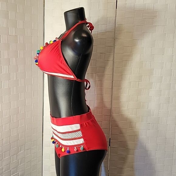 BRAND NEW DIANA SECRET HIGH WAIST TWO PIECE BIKINI SET PADDED SOLID SWIMSUITS - Picture 10 of 12